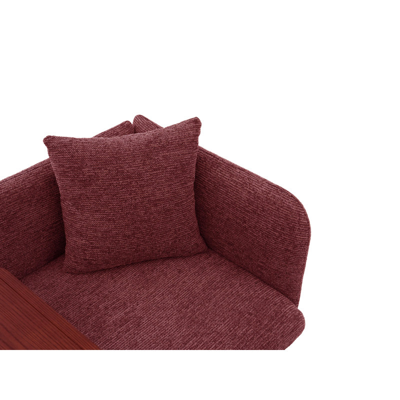 Fauteuil d'appoint rembourré en chenille de 33,8 po de largeur avec table d'appoint et coussin, Rouge