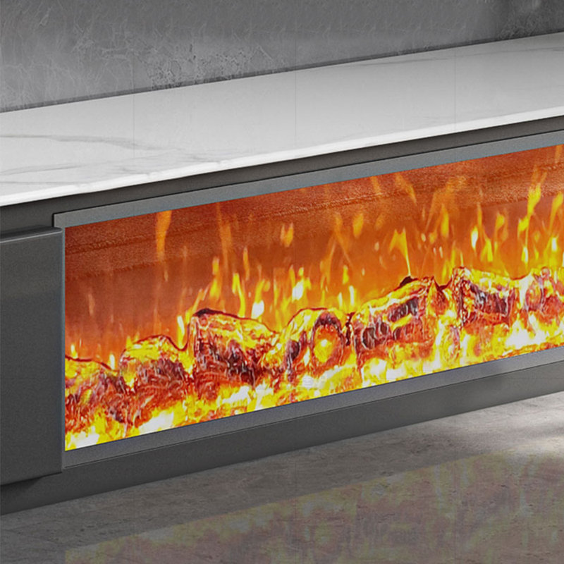 Décoration de meuble télé avec flamme simulée, 94.49", Blanc/Noir