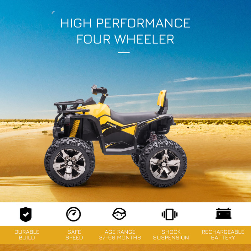 Yellow 12V Kids Ride-On Quad ATV with Music and Headlights