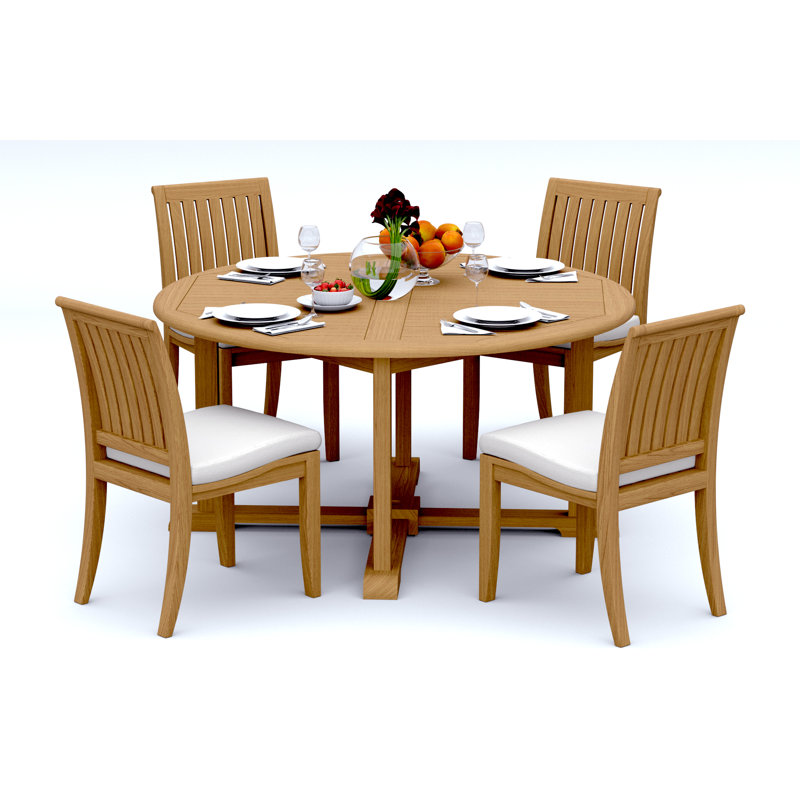 5 Pcs Grade-A Teak Wood Dining Set: 60" Round Table And 4 Lagos Armless Chairs #11LG1200, 4