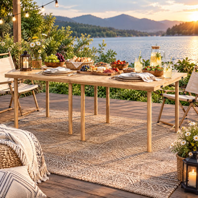 Table de pique-nique basse pliante en bois massif, 3 hauteurs réglables, finition résistante à l'eau, portable avec poignée et nappe, 9 à 12 couverts