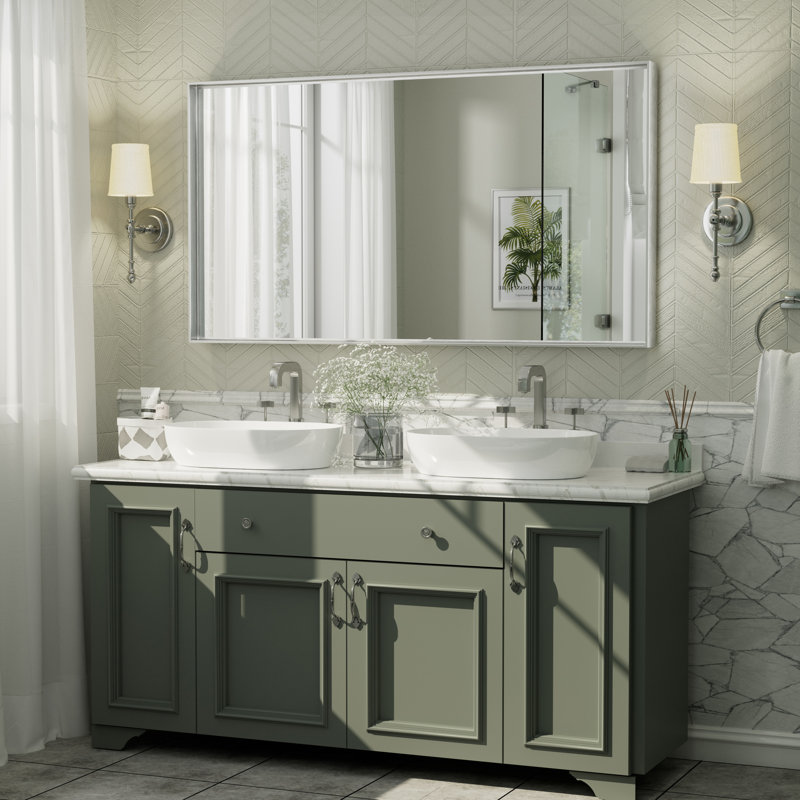 Aevar Tempered Glass and Aluminum Alloy Framed French Cleat Mounted Wall Mirror with 5-Year Warranty, 55" x 30"