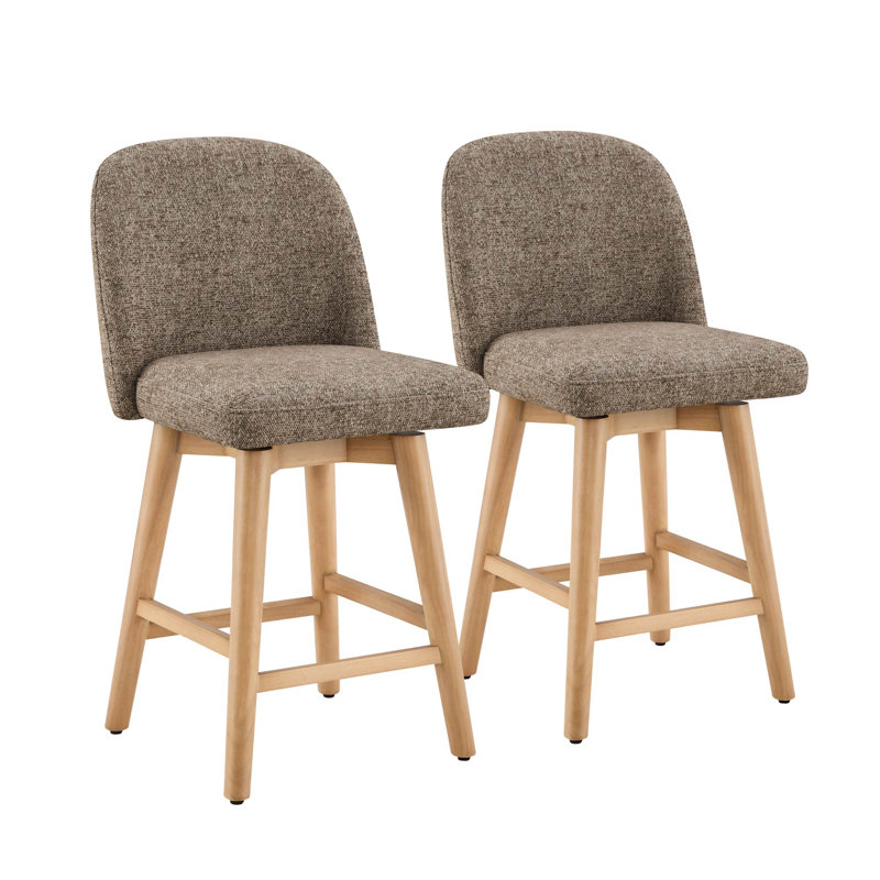 Upholstered Swivel Counter Stool(Set Of 2), Ojar Earth/Polyester