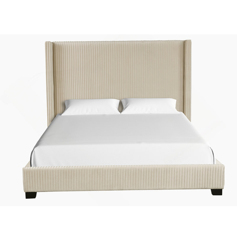 Grand lit tapissier dans une boîte beige, Beige, Grand lit