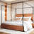 King Canopy Bed Frame with Upholstered Headboard，No Box Spring Needed，Easy to Assemble, Metal Bar Support-795618381-784606355