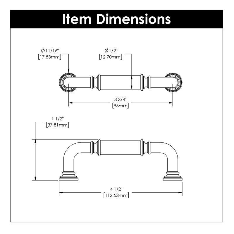 Berkshire Collection Handle Pull - Cabinet Pull - Farmhouse Hardware for Drawers & Cabinets, Polished Nickel, 3 3/4"