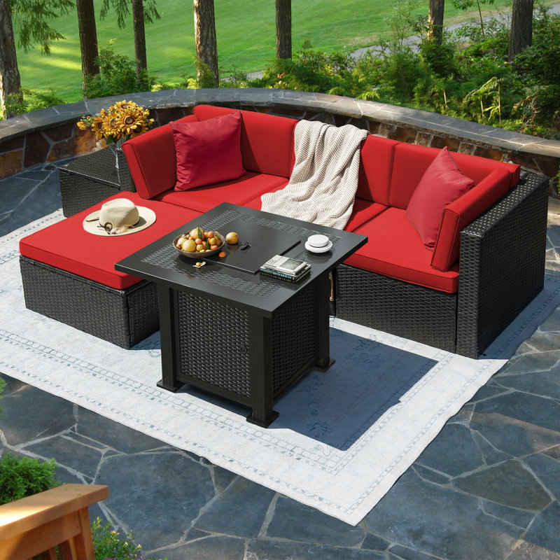 Brufsky 4-Person Wicker Patio Seating Group, Red