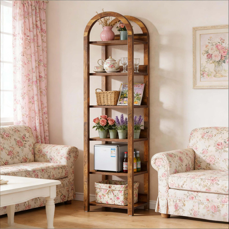 Storage Rack,6-Tier Bookshelf,Slim Arched Bookcase