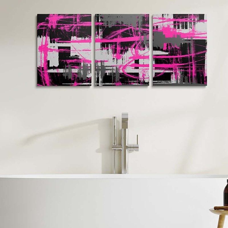 3 Piece Wrapped Canvas Print, Pink