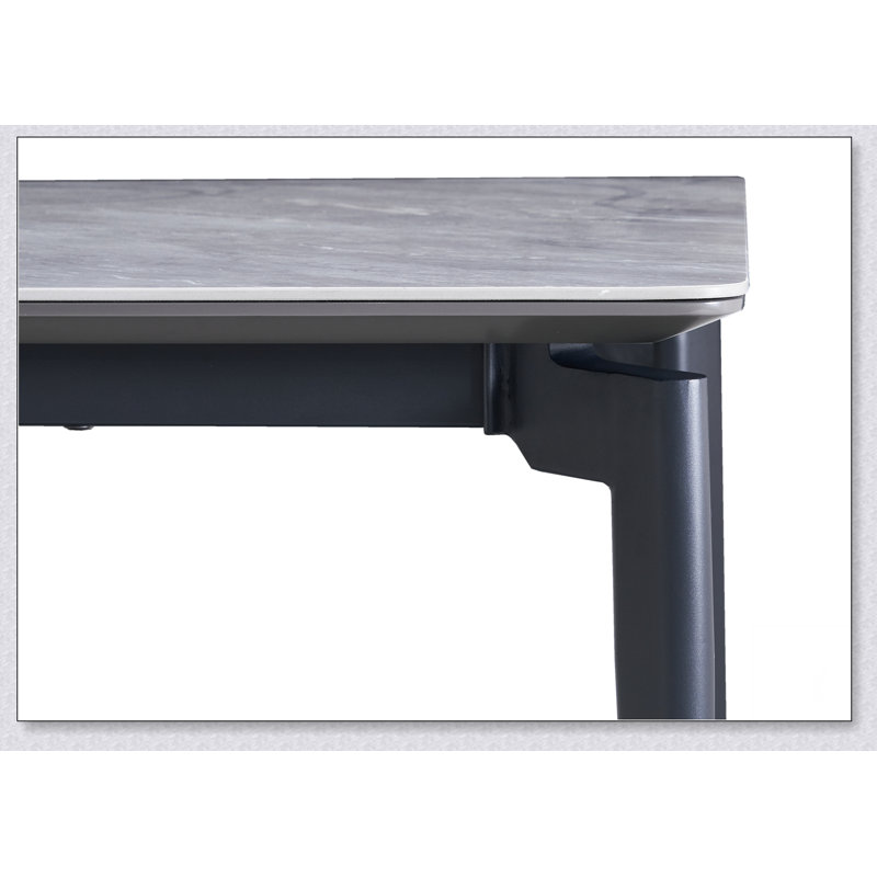 Table en pierre brillante avec pieds noirs, table de salle à manger en pierre frittée, table de salle à manger pour 6 à 8 personnes
