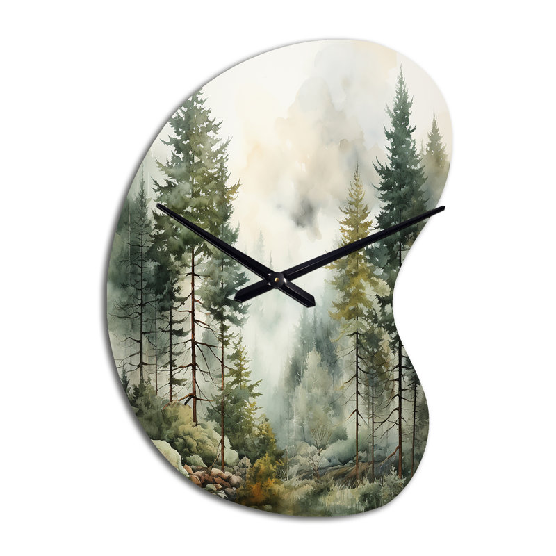 Horloge murale pin vert Misty Morning II, Grand