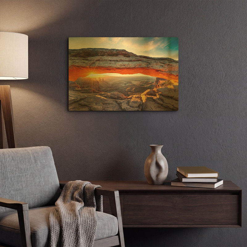 Tableau mural en métal doré « Sunset Canyon » de luxe, 61 x 41 cm, 24 po x 16 po