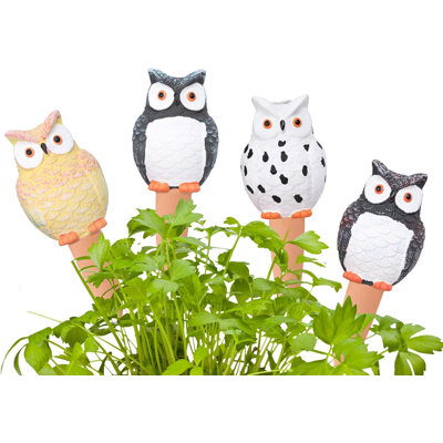 Ensemble de 4 pointes d'arrosage pour plantes hibou en terre cuite