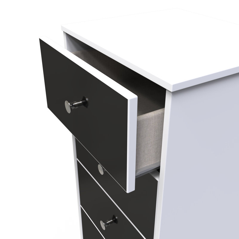 Fully Assembled Lokshin 5 - Drawer Chest of Drawers, Black Gloss/White