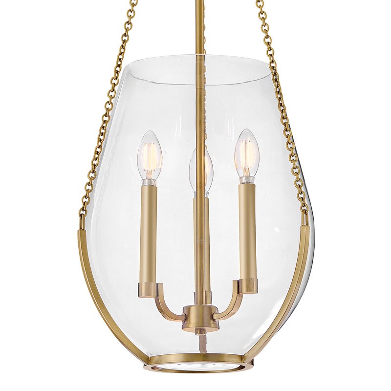 Elegant 14 in. Teardrop Chain-Hung Pendant, Lacquered Brass