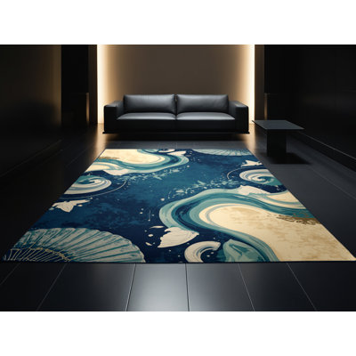 Tapis de couleur unie bleu lavable à la machine lavable à la machine Templeton