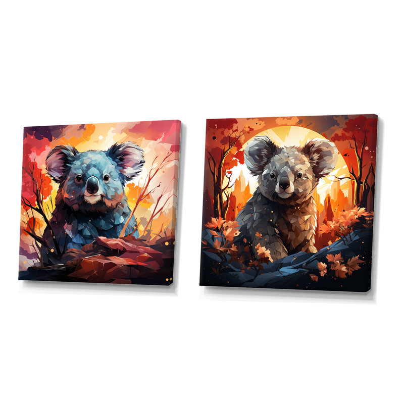 Koala Fiery Sunset I - ensemble de 2 reproductions d'art mural Koala, Toile tendue, H 36 po x l 73 po x P 1,5 po