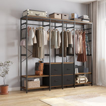 Clothing Rack with 2 Drawers - Tall Closet Stand Dresser for Bedroom