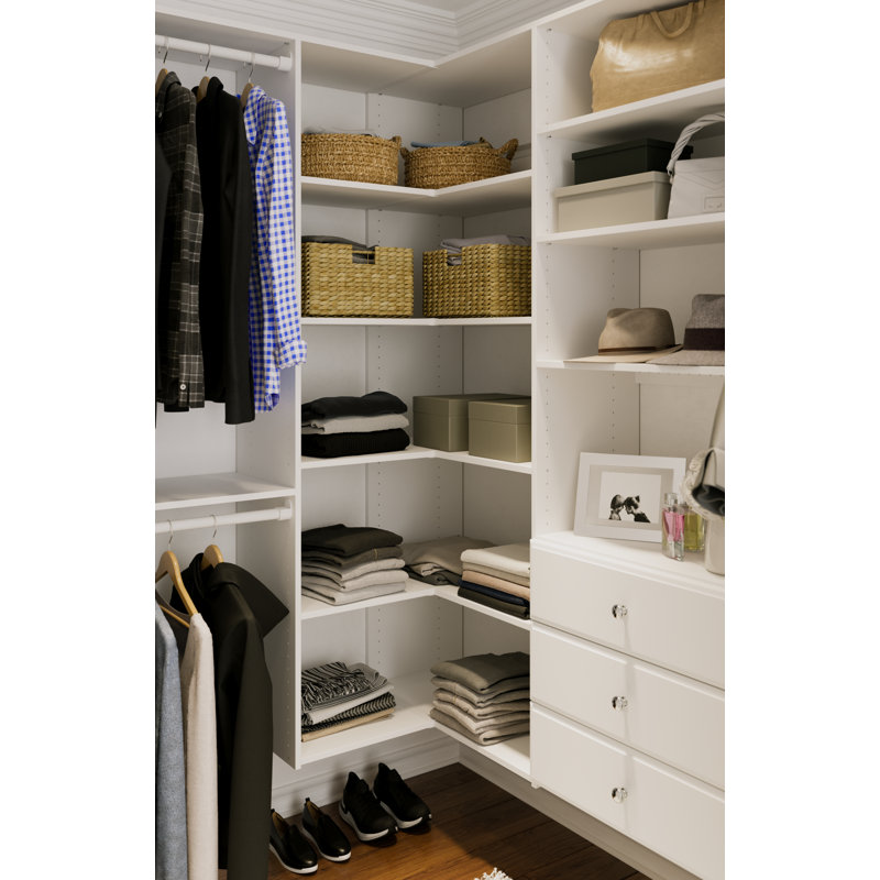 Grid 65" W - 113" W Corner Closet System (Can be Cut to Fit), White