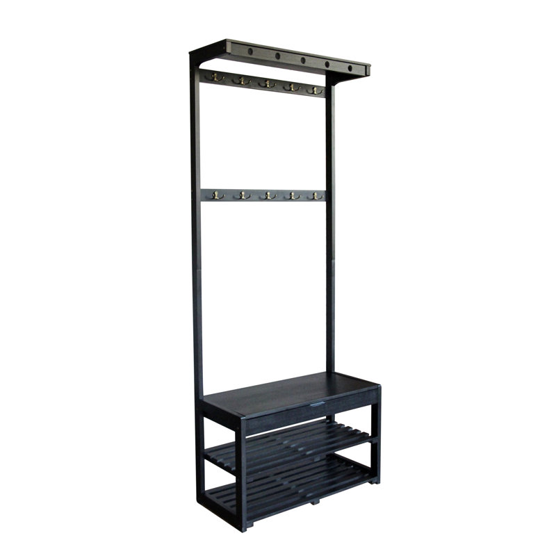 Hall Tree 28'' Wide with Bench and Shoe Storage, Black