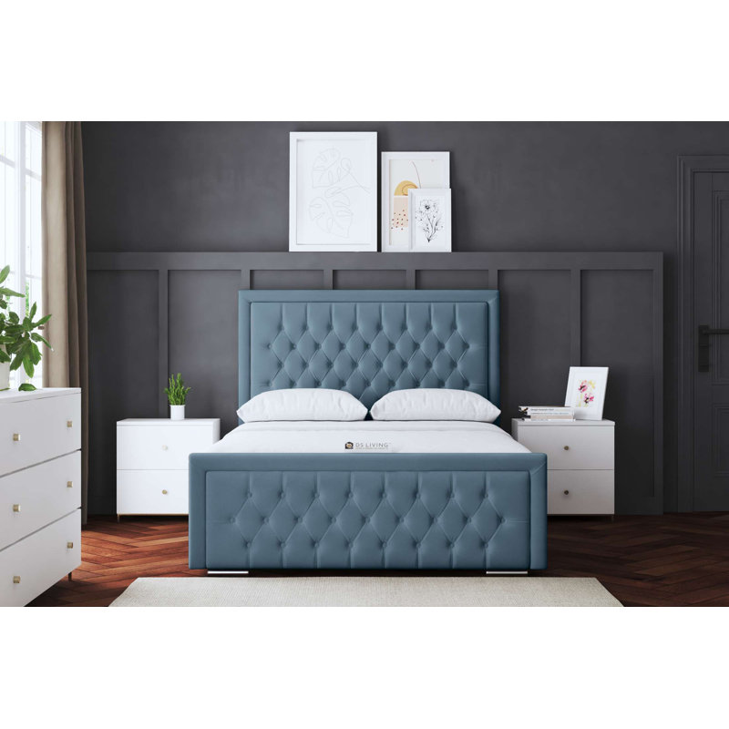 Allegra Upholstered Bed with Headboard, Blue, Small Single (2'6)
