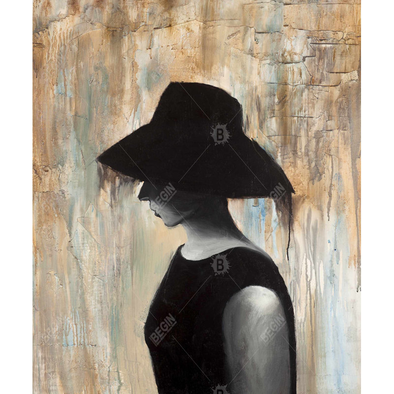 Audrey Hepburn with Big Hat - Beige Framed Canvas Decor
