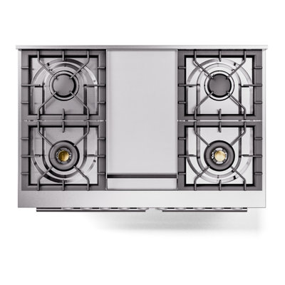 Cuisinière à double combustible de 40 po avec 6 brûleurs scellés et plaque chauffante (porte vitrée) ILVE Professional Plus II Series