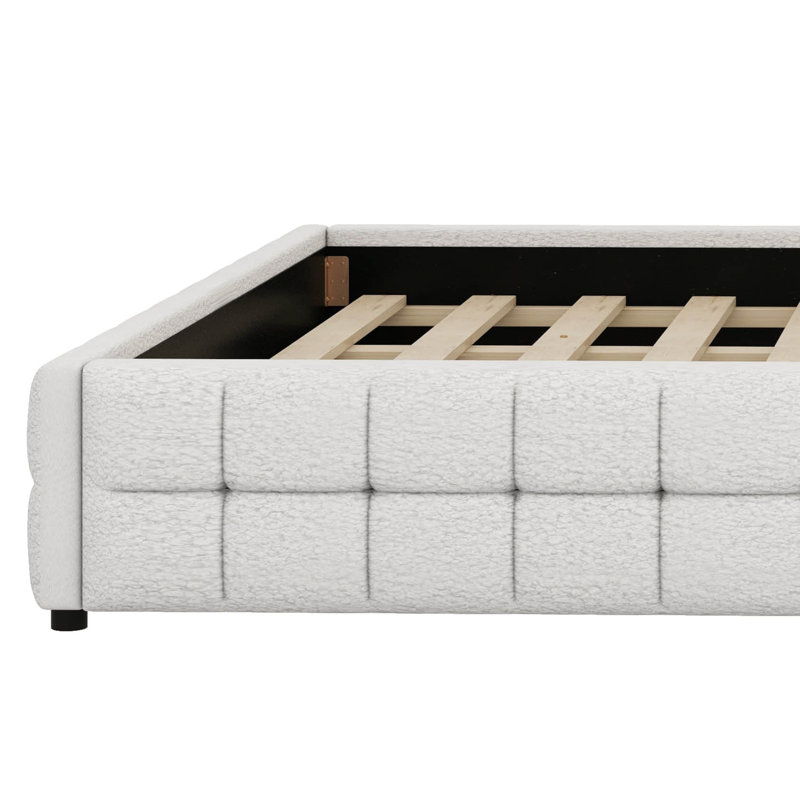 Upholstered King Size Platform Bed Frame, White, King