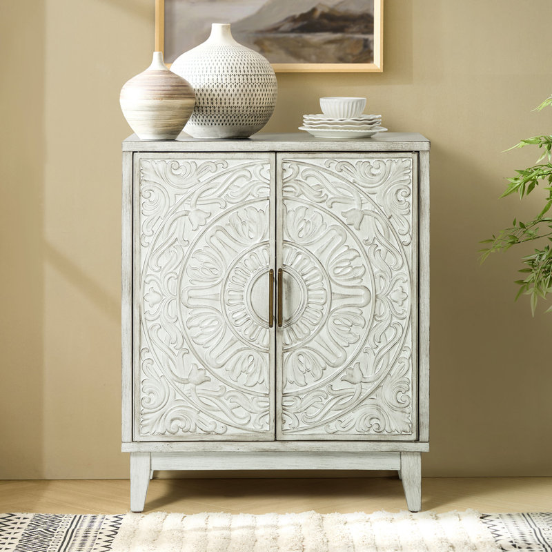 Hayter 30''W Distressed Finish Hidden Drawer Accent Cabinet, White