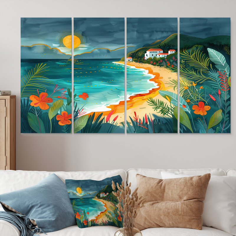 Ensemble de salon art mural orange plage verte au Mexique I - plage, H 28 po x l 48 po