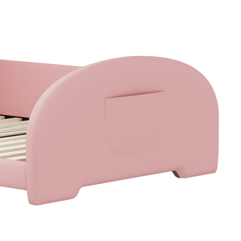 Charmant lit plateforme en forme de lapin avec tête de lit et pied de lit, parfait pour créer une ambiance de chambre à coucher magique