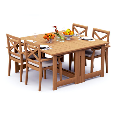 9 Pcs Grade-A Teak Wood Dining Set: 60" Square Rectangle Butterfly Table And 8 Granada Stacking Arm Chairs #11GR1408