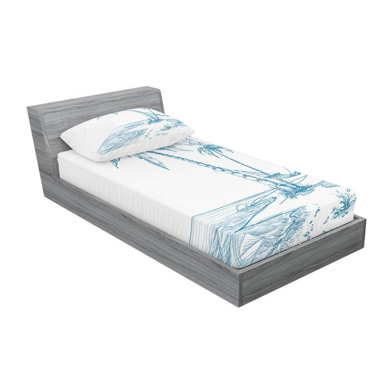 Twin XL Blue Microfiber Palm Tree Print Sheet Set