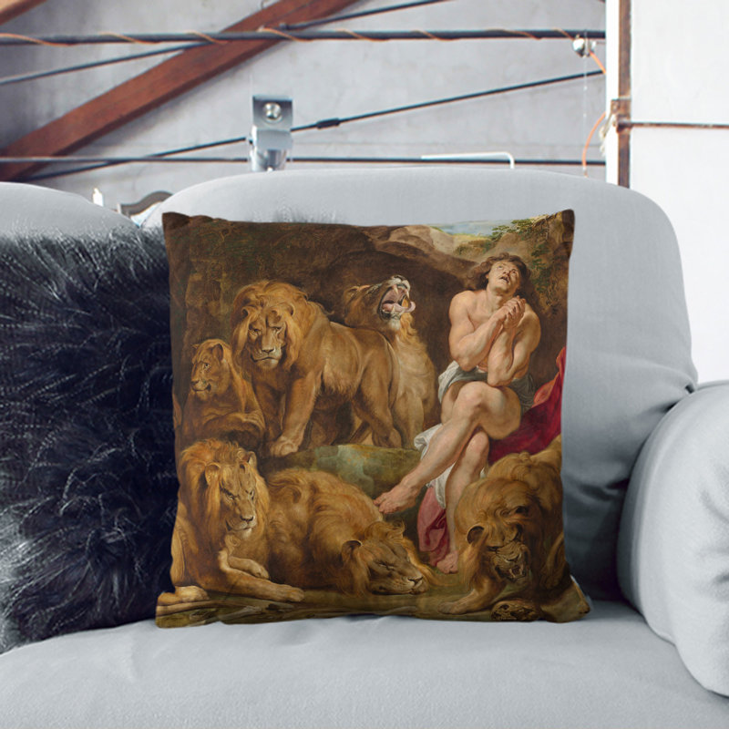 Daniel In The Lions' Den Square Throw Cushion, 55cm H x 55cm W x 20cm D