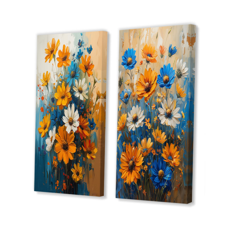 Sixtine - Ensemble de 2 fleurs murales, Ne s’applique pas, Toile tendue sur cadre, H 28 po x l 24 po