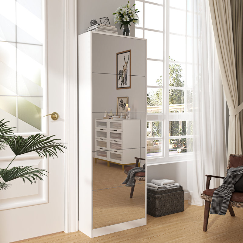 Armoire de rangement à chaussures double 30 paires avec miroir