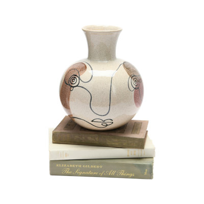 Hand-Painted w/ Face Stoneware Vase