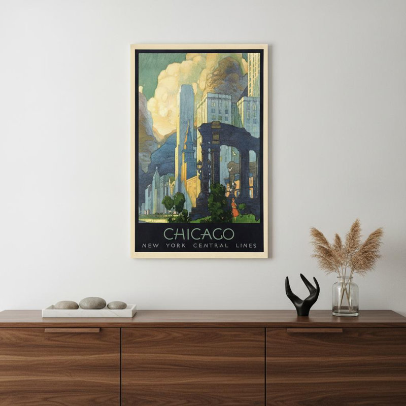 Art mural rétro sans cadre 1929, vacances de Chicago, H 24 po x l 16 po x P 0,1 po