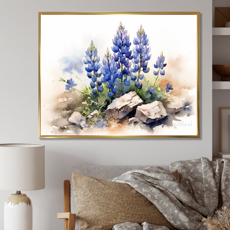Lavande lys dans les Alpes sur toile, Cadre flottant doré, H 16 po x l 32 po