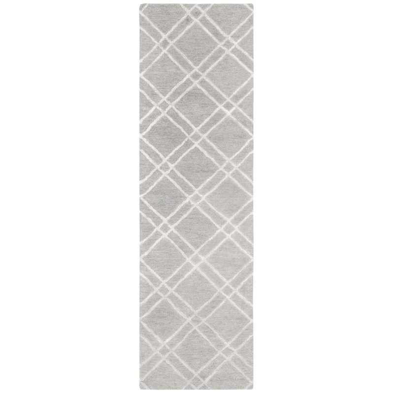 Tapis gris en laine touffeté à la main Milroy, Tapis de couloir 2 pi 3 po x 12 pi
