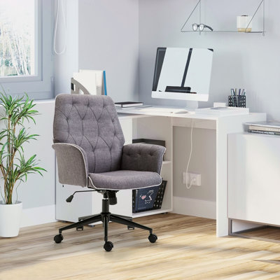 Chaise de bureau à domicile, chaise de bureau d'ordinateur à hauteur ajustable et capitonnée avec roues pivotantes et accoudoirs rembourrés