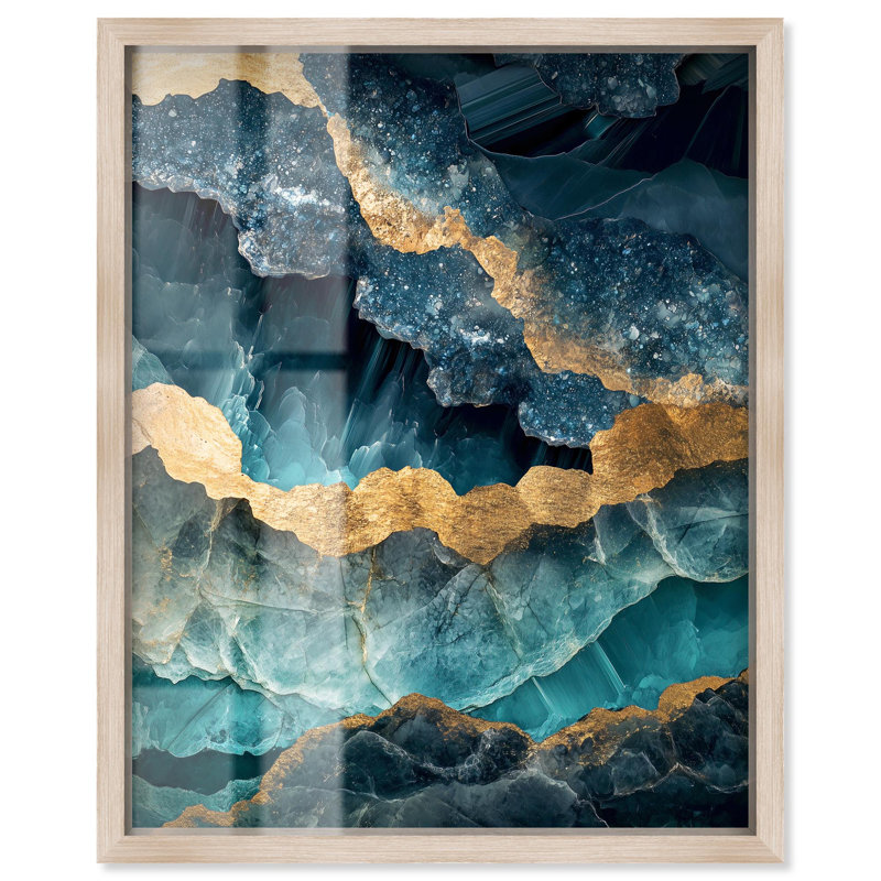 «Power Edge II Shadowbox Print» sarcelle, art abstrait par Art Remedy, H 25 po x l 21 po, Crème, crème