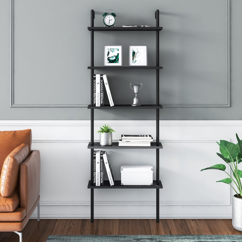 Innis Ladder Bookcase, Black/Black Marble