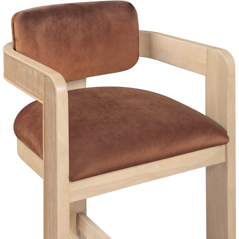 Tabouret rembourré Sacha Howley, Velours, Naturel, Cognac