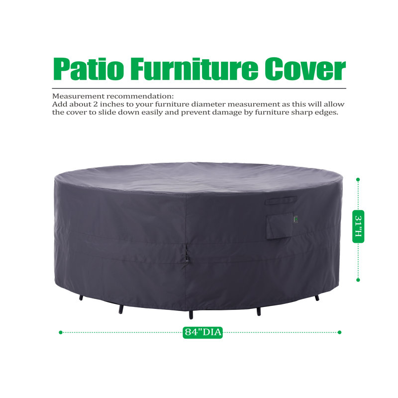 Premium Waterproof Outdoor Patio Round Table Cover: Latest Rip-Stop Fabric, 3-Year Warranty, Gray, 31" H x 84" W x 84" D