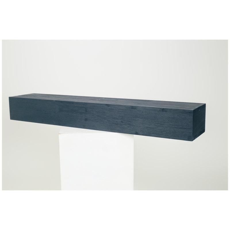 Tablette de cheminée 60 po en bois massif rustique avec cadre flottant mural noir, 6.69" H x 62.6" W x 12.2" D, Black