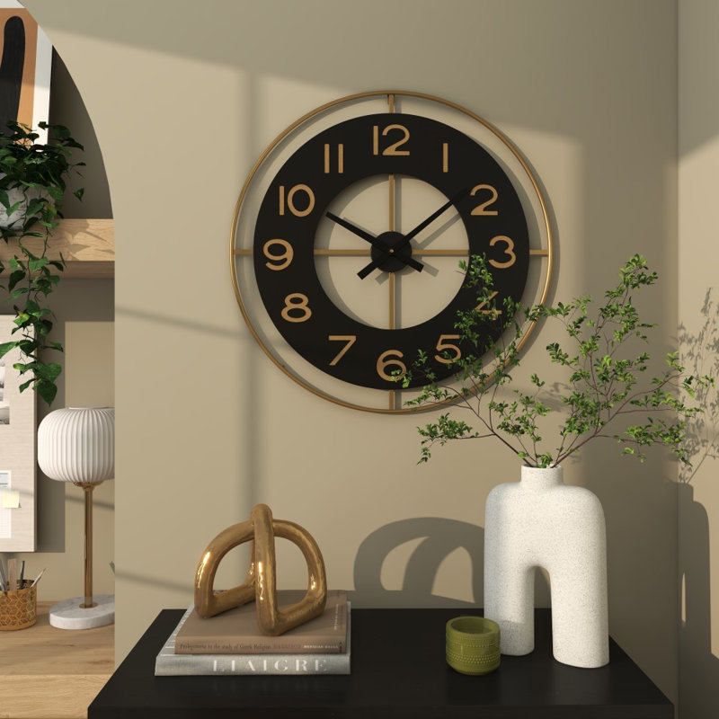 Gold Metal Decorative Wall Clock with Gold accents, 28" x 1" x 28"