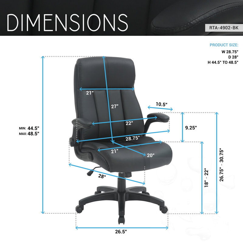 Chaise de bureau pivotante réglable avec accoudoirs, Noir, Noir