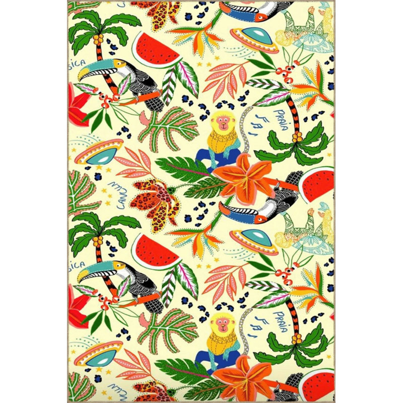 Tapis multicolore touffeté multicolore à motif de singe et de fruit d'arbre 3543, Rectangle 3 pi 4 po x 6 pi 7 po