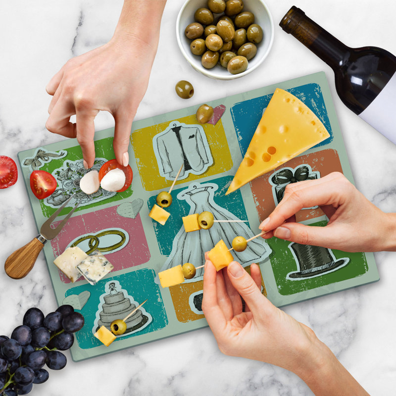 Ambesonne Vintage Cutting Board Large Size Wedding Theme Poster Multicolor